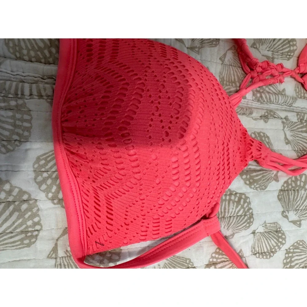 Arizona Jean Co Neon Pink Crochet Lace Macrame Racerback Bikini Top XL‎